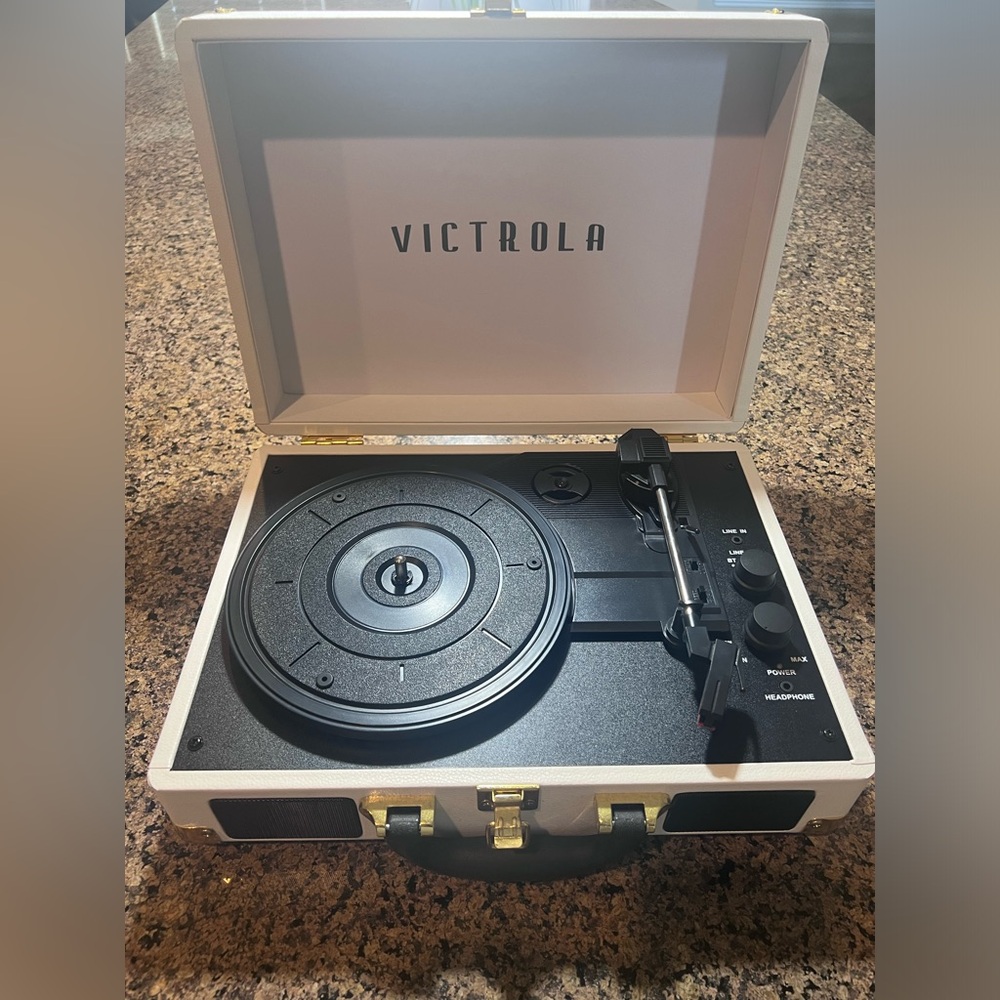 White & Gold Record Player